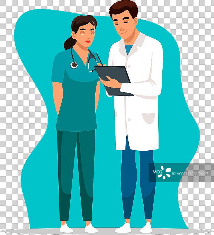 男医生和女护士与病人卡站在一起图片素材