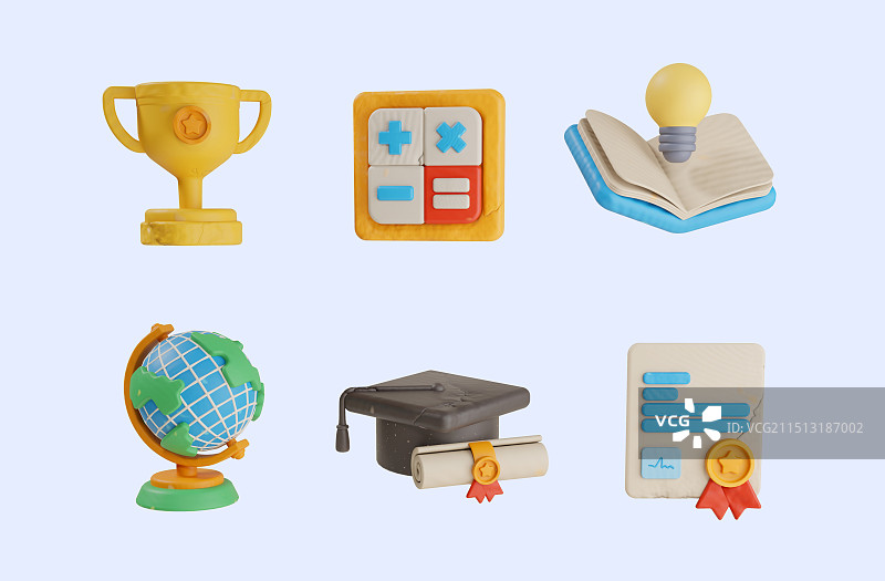 3D粘土风可爱教育图标图片素材