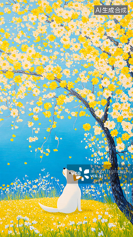 【AI数字艺术】萌系治愈小狗油画背景图片素材