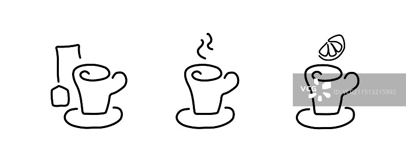 一套线性茶杯图标图片素材