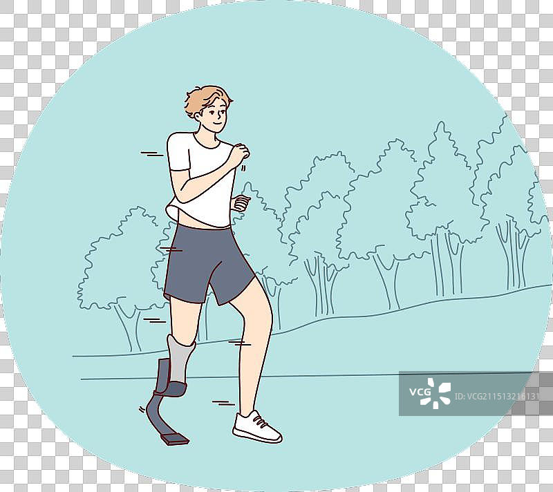 在公园跑步的微笑假肢男人图片素材