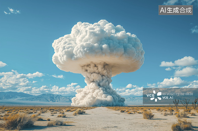【AI数字艺术】沙漠里核弹爆炸引起的蘑菇云图片素材