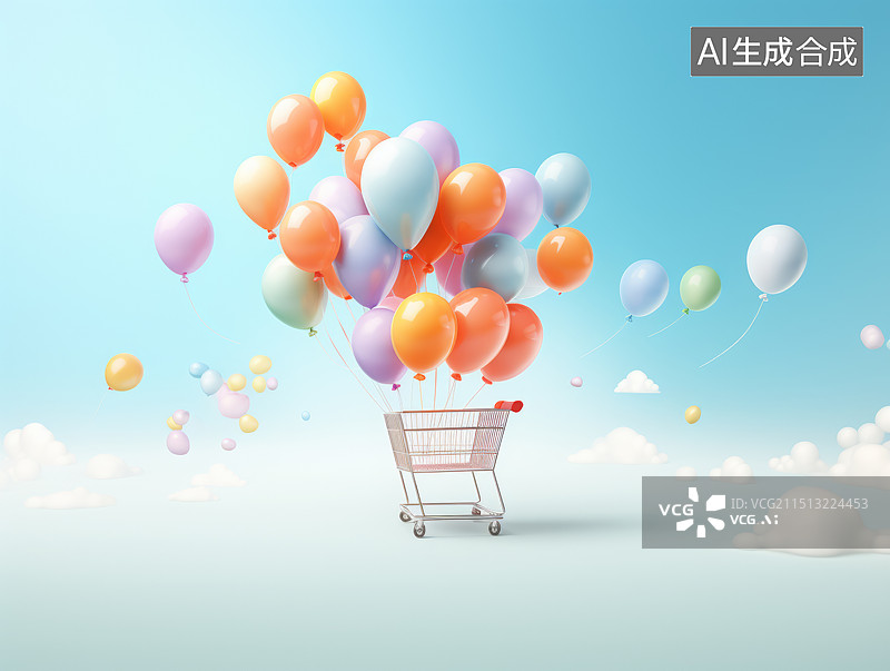 【AI数字艺术】电商产品促销主题的彩色气球背景插画图片素材