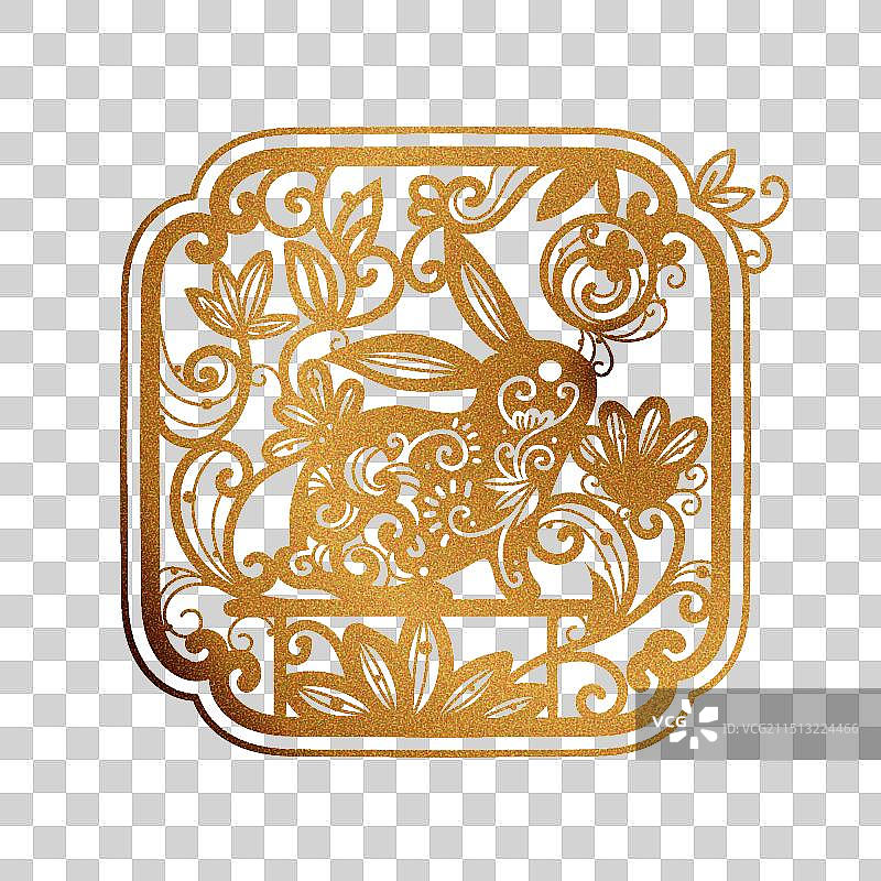 中秋月饼盒矢量方形烫金剪纸图片素材