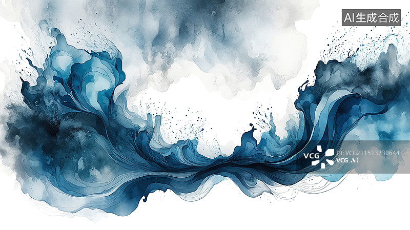 【AI数字艺术】蓝色抽象艺术波浪图图片素材