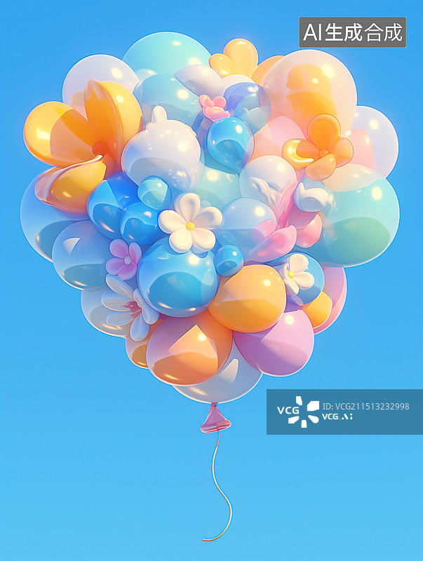 【AI数字艺术】膨胀的心形气球图片素材