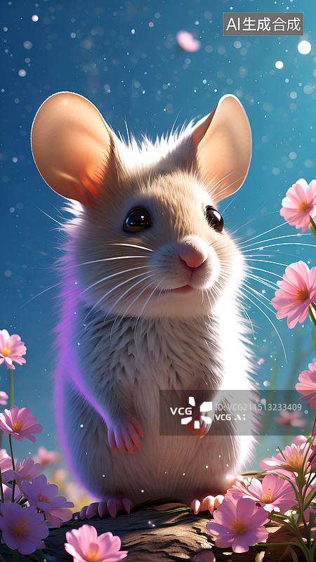 【AI数字艺术】花丛中的小老鼠图片素材