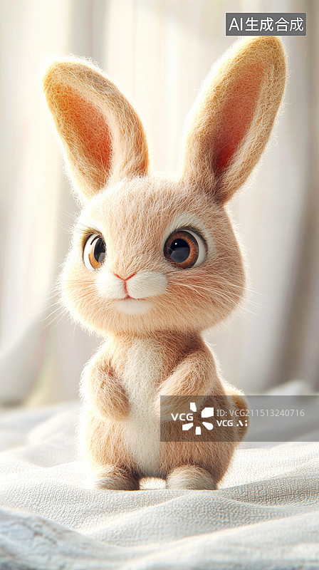 【AI数字艺术】小兔子羊毛毡材质插画图片素材
