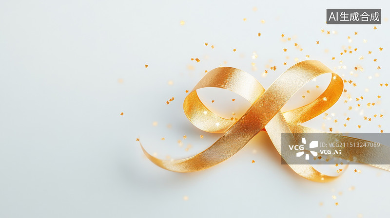 【AI数字艺术】AI绘图 智能抠图 画面扩展 背景替换 更多操作 美丽的装饰金色蝴蝶结与长丝带孤立在白色背景图片素材
