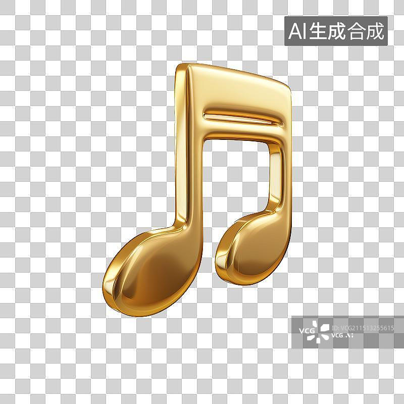 【AI数字艺术】3D膨胀风金色金属两个十六分音符音乐符号高级感免抠元素透明底PNG图片素材
