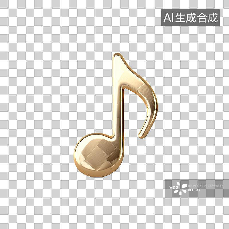 【AI数字艺术】3D膨胀风金色金属八分音符音乐符号高级感免抠元素透明底PNG图片素材