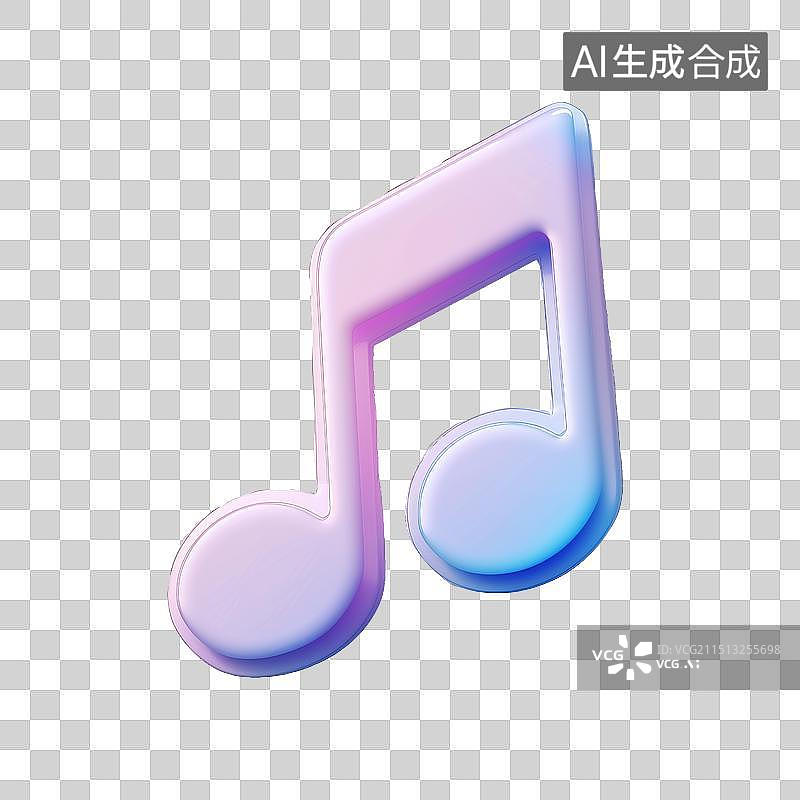 【AI数字艺术】3D膨胀风紫色两个八分音符可爱音乐符号高级感免抠元素透明底PNG图片素材
