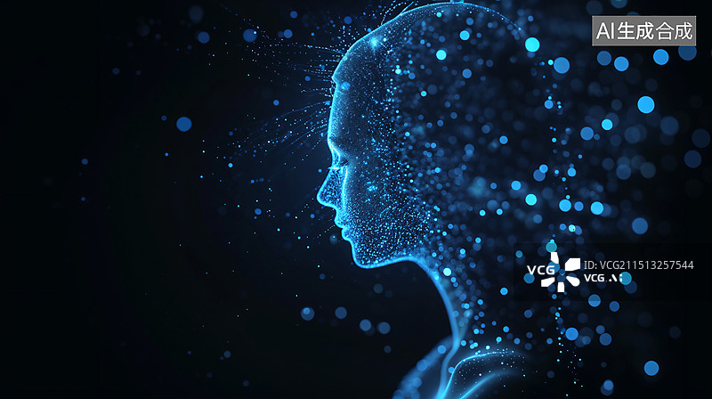 【AI数字艺术】人工智能、虚拟世界和面部识别技术的数字人类概念图片素材