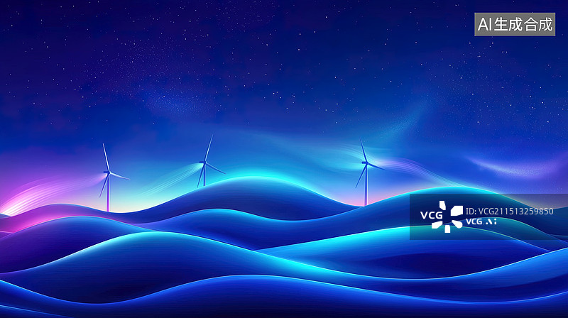 【AI数字艺术】抽象风力发电风景插画图片素材