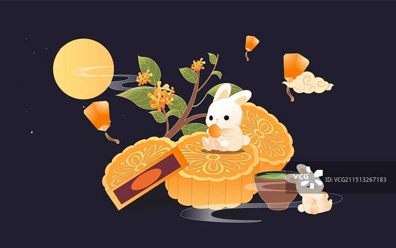 可爱的兔子中秋吃月饼图片素材