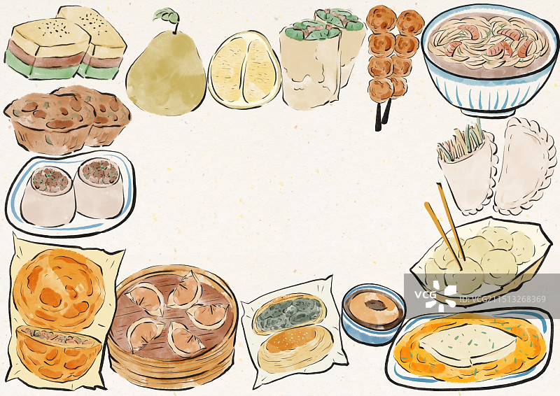 水墨风城市美食插画-台州图片素材