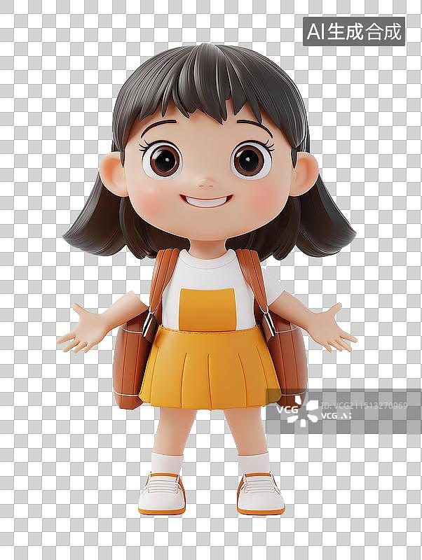 【AI数字艺术】小学生背着书包上学元素图片素材