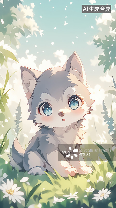 【AI数字艺术】可爱手绘小狼崽壁纸图片素材
