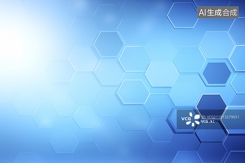 【AI数字艺术】蓝色六边形蜂巢背景图片素材