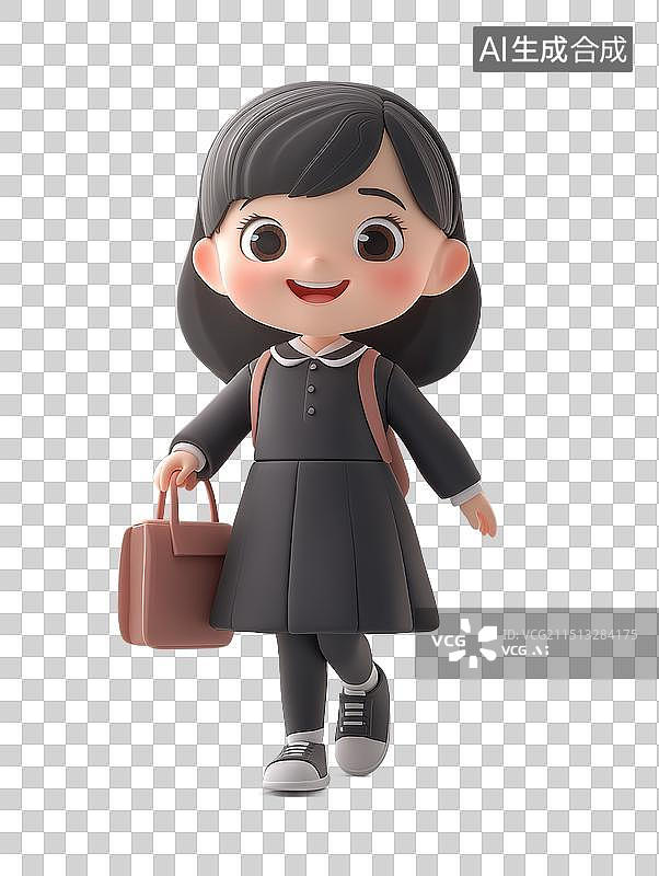 【AI数字艺术】小学生背着书包上学元素图片素材