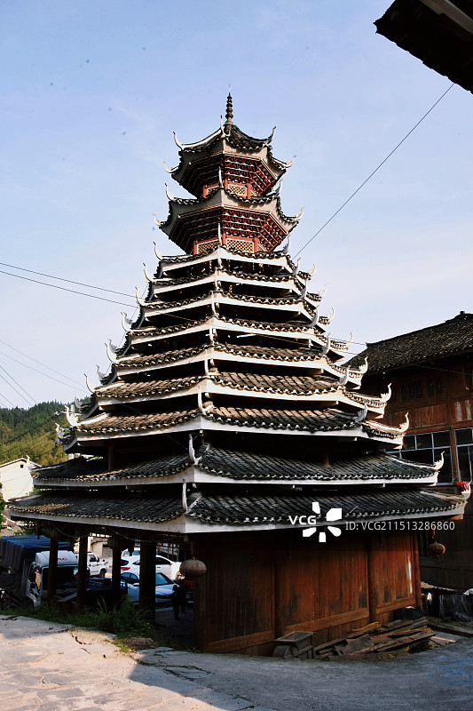 贵州侗寨的鼓楼图片素材