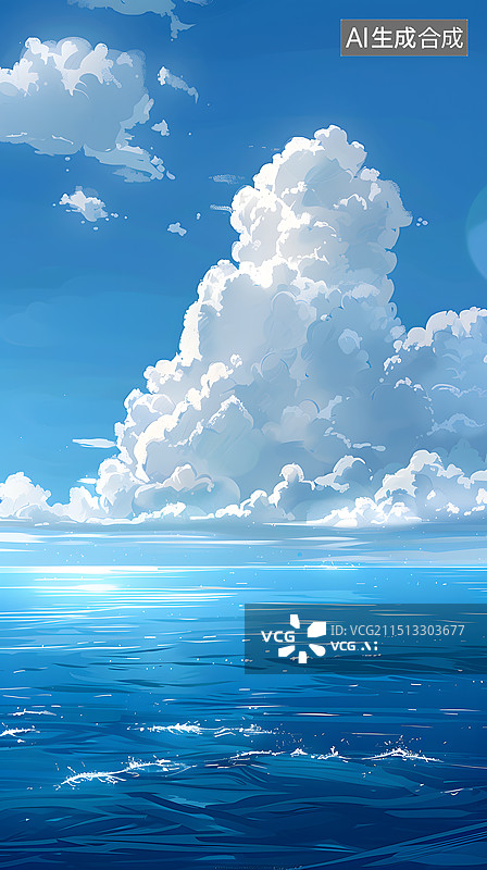 【AI数字艺术】天空蓝天云朵风景卡通插画图片素材