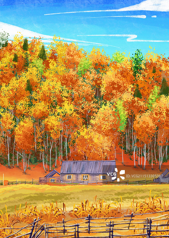 新疆城市风景手绘插画图片素材