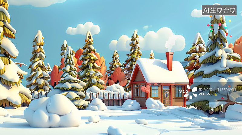 【AI数字艺术】雪地村庄场景图片素材