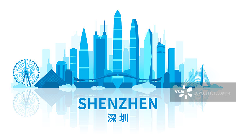 深圳城市地标建筑天际线矢量插画图片素材