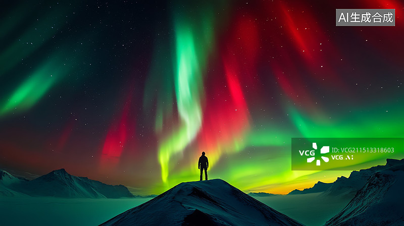 【AI数字艺术】极光 雪山下的房屋帐篷图片素材