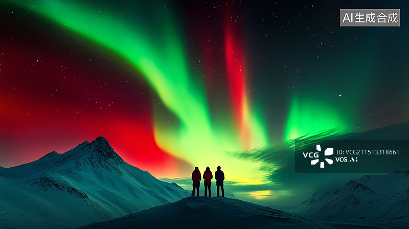 【AI数字艺术】极光 雪山下的房屋帐篷图片素材