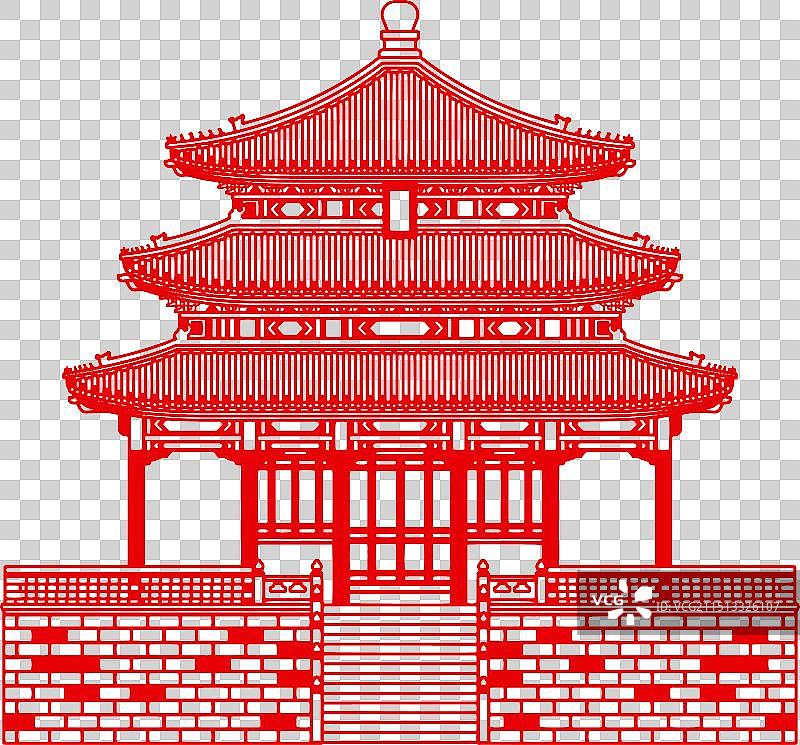 北京中轴线景山万春亭古建筑插画图片素材
