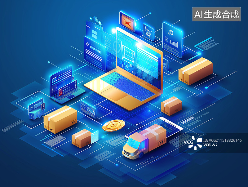 【AI数字艺术】现代科技电商物流网络概念图图片素材
