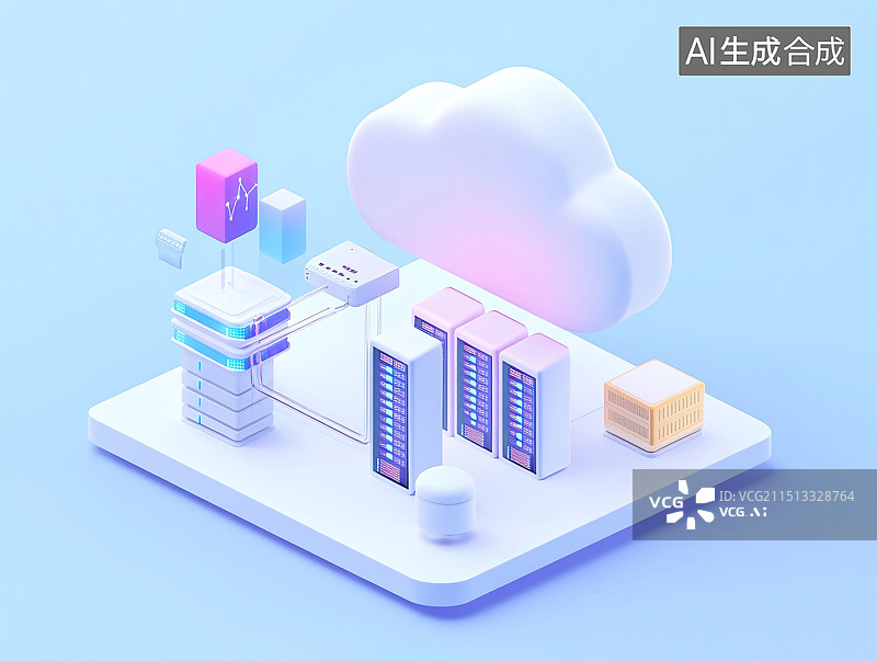 【AI数字艺术】抽象科技云服务网络安全三维未来商业插画图片素材