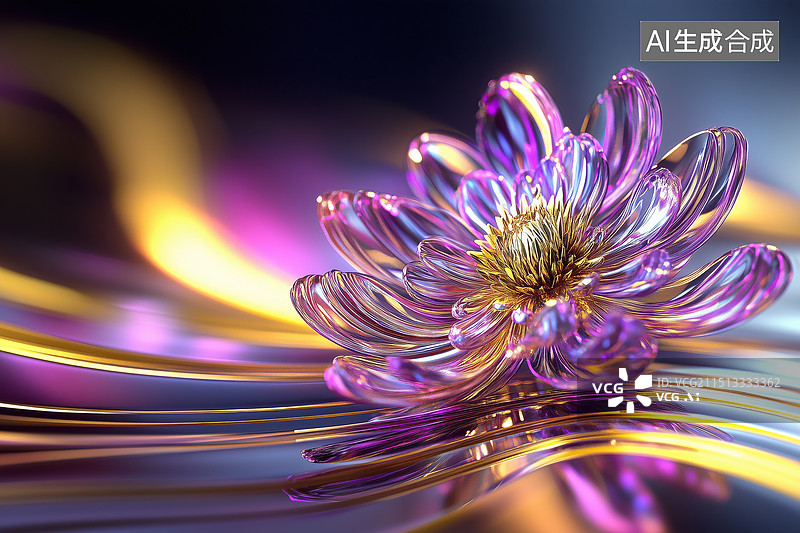 【AI数字艺术】晶莹唯美一朵紫色菊花3D立体局部特写插画图片素材