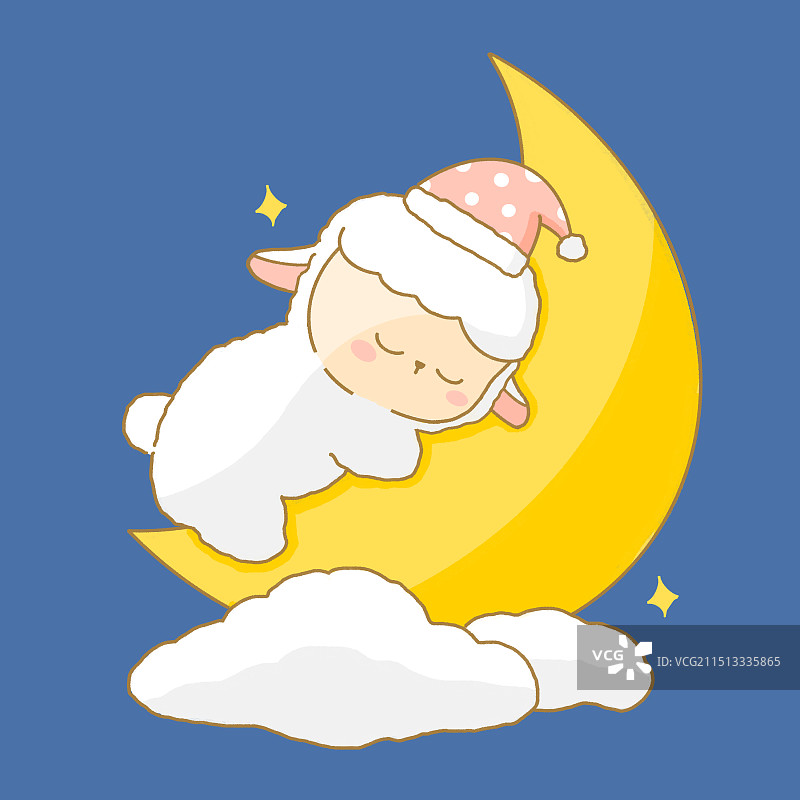 月亮上睡觉的小羊图片素材