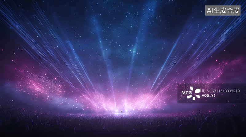 【AI数字艺术】演唱会现场观众人群与舞台灯光烟花背景图片素材
