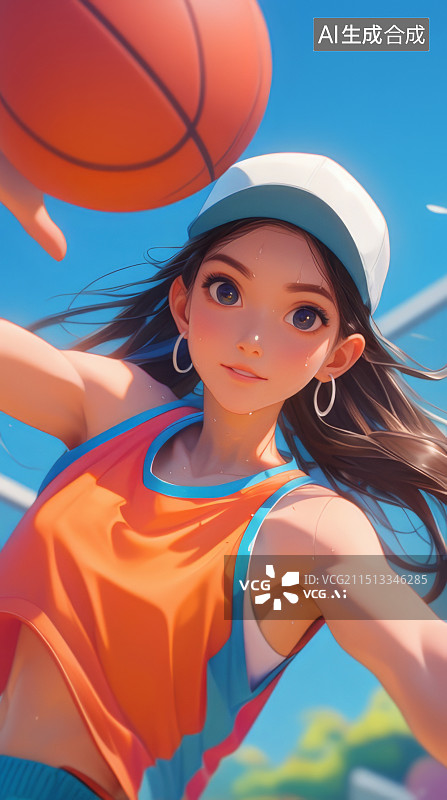 【AI数字艺术】运动打篮球3D人物—多巴胺配色风格图片素材