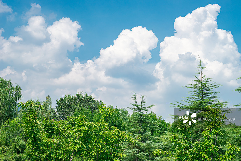 中国城市市风光拍摄主题，绿色山脉和蓝色的天空，飘荡的乌云，绿色的树冠，户外白昼无人图像摄影图片素材