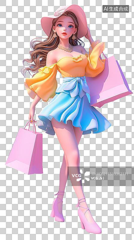 【AI数字艺术】3D时尚逛街购物女子图片素材