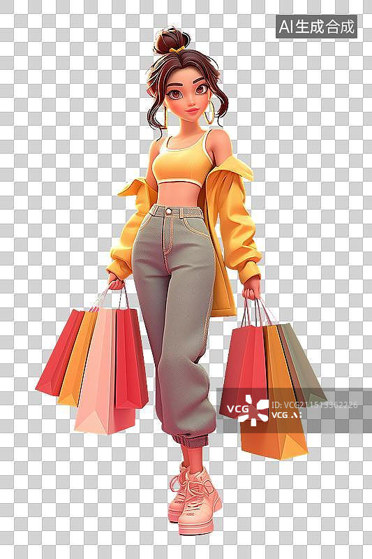 【AI数字艺术】3D时尚逛街购物女子图片素材