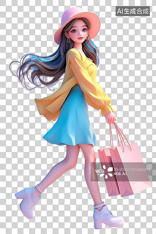【AI数字艺术】3D时尚逛街购物女子图片素材