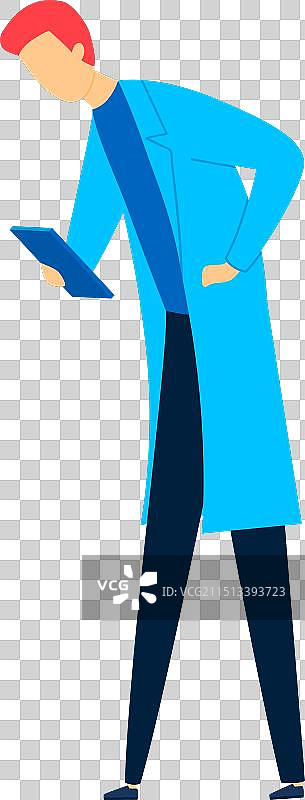 男人穿蓝色实验服红发研究电子产品图片素材