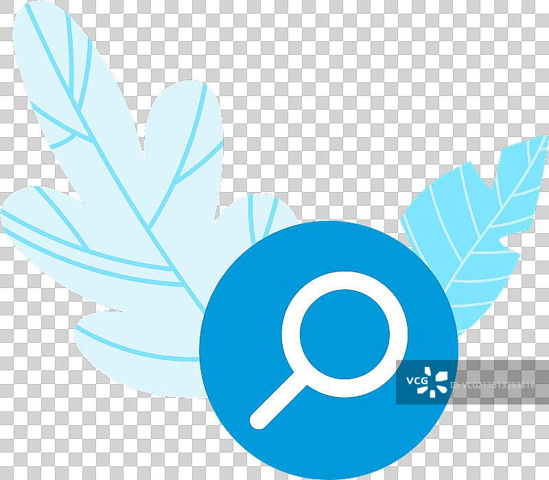 蓝色羽毛叶片环绕放大镜图片素材