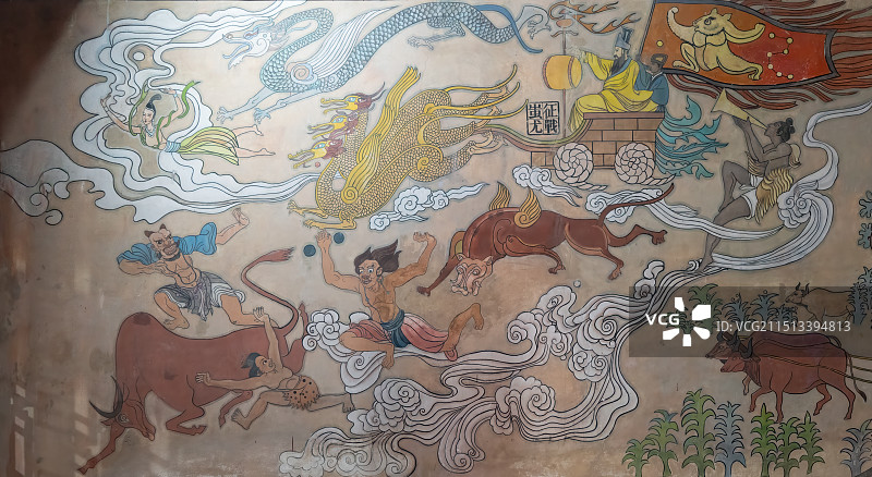 新郑黄帝宫壁画，黄帝功绩，讨伐蚩尤图片素材