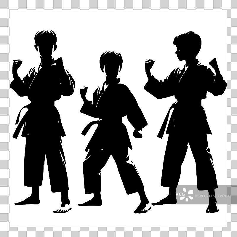 空手道男孩剪影合集图片素材