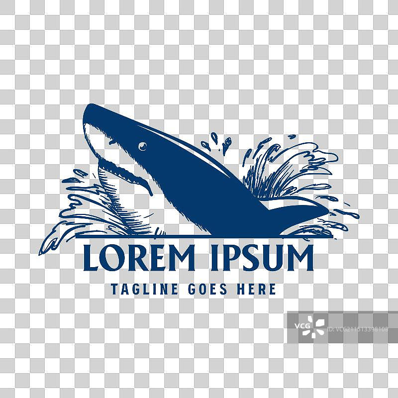 复古手绘愤怒的蓝色鲨鱼图片素材