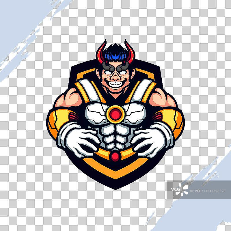 穿着白色西装的健壮红角男人图片素材