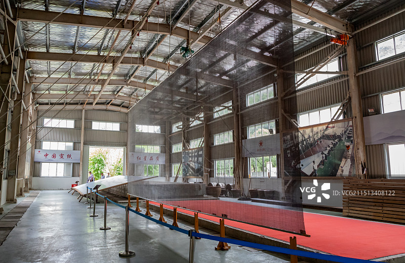 中国宣纸文化园航拍、内景、局部和巨幅宣纸制作工艺图片素材