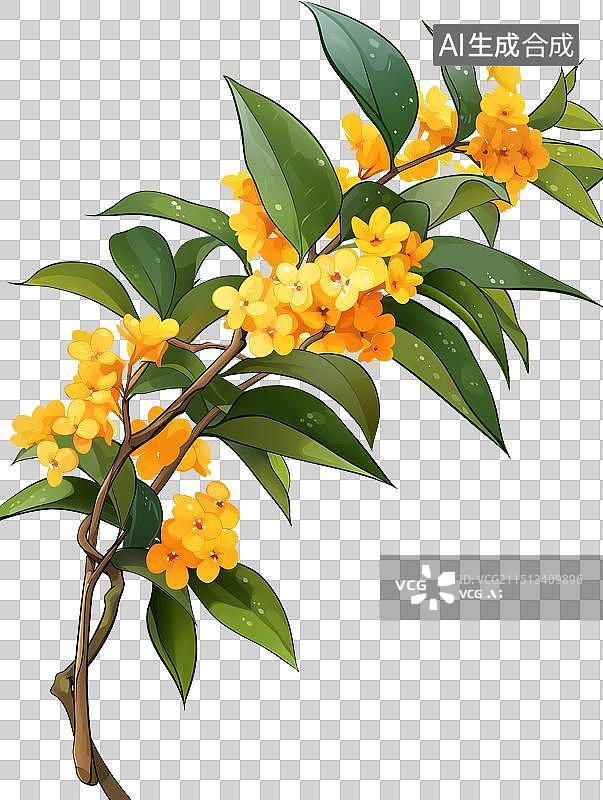 【AI数字艺术】秋天里的黄色的桂花枝 中秋节元素图片素材